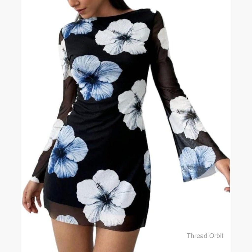Long Sleeve Bodycon Mini Dress Animal Print Ruched Round Neck